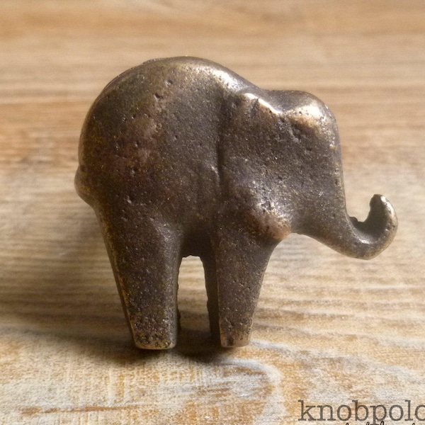 Antique Bronze Cast Iron Elephant Knob - Baby Elephant Drawer Pull - Zoo Animal Theme - Nursery decor