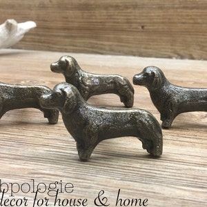 SET OF 4 - Antique Bronze Dachshund Dog Knobs - Wiener Dog Drawer Pull - Puppy Nursery Decor - Decorative Pet Cabinet Decor