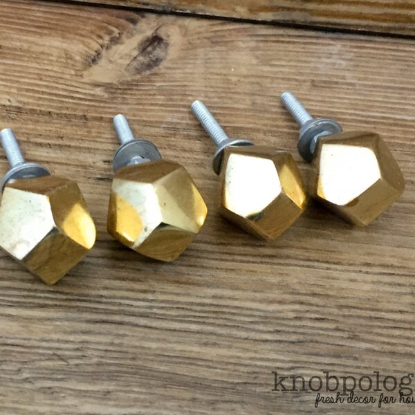 SET OF 4 Gold Nugget Knobs - Small Burnished Gold Multifacet Drawer Pulls - Metal Knob - Pirate's Booty Treasure - Art Deco - Gatsby Style