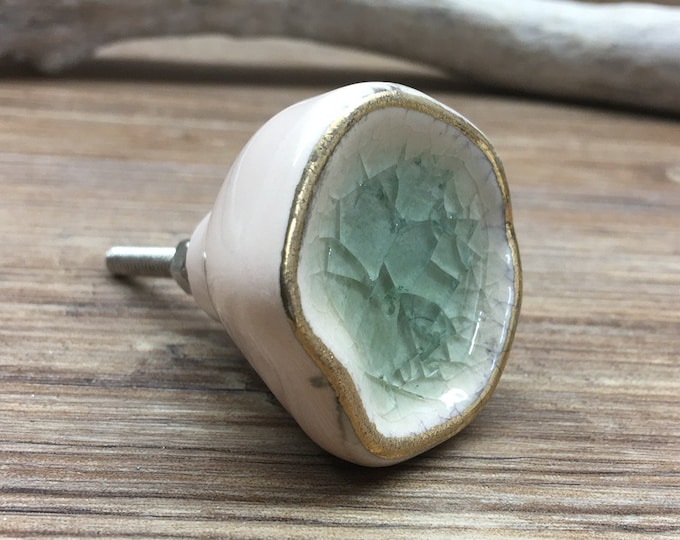 Blush and Mint Melted Glass Knob With Gold Edge Crater Etsy