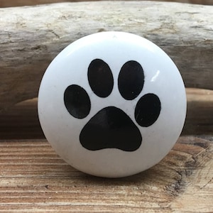 White and Black Ceramic Paw Print Knobs - Dog Paw Drawer Pull - Puppy Nursery Decor - Decorative Pet Cabinet Decor