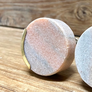 Pink/Grey Marbled Stone and Gold Rimmed Knobs - Gold and Pink Cabinet Knob - Glimmer Shine Art Deco - A131