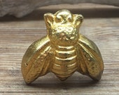 Gold Bumble Bee Knob - Honeybee Cabinet Knob Drawer Pull - Cast Iron Knob - Nature Nursery Decor