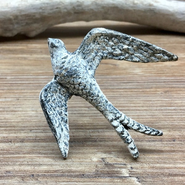 Antiqued White Swallow Knob - Metal Flying Swallow Bird Knob - Knob - Furniture Hardware - Dresser Drawer Pull - Decorative Knob