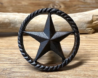 5 cm Metallknopf mit Seilrand - Texas Sternknopf - Western Schubladenknauf - Lasso Cowboy Thema - Rustikale Schrankdekoration