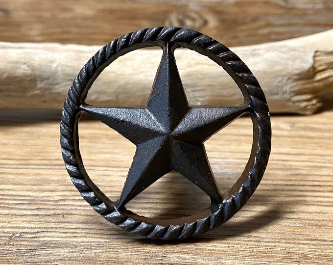 2 Metal Star Knob With Rope Border Texas Star Knob Etsy