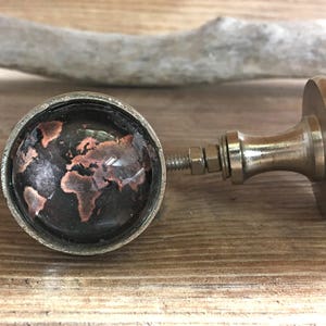 SET OF 2 World Globe Map Knobs - Black and Coppery Brown Atlas Glass Knob - Nautical Adventurer Nursery Decor - Sailor Ocean Traveler’s Knob