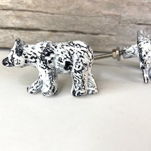 SET OF 2 - White Distressed Bear Metal Knobs - Nature Forest Fairytale Theme - Decorative Bear or Wolf Drawer Pull - Nursery