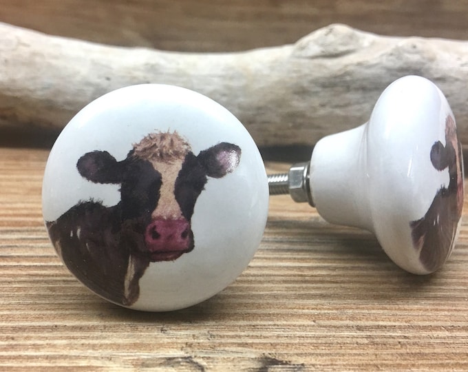 SET OF 2 Cow Knobs Dairy Cow White Farm Drawer Pull Nursery Decor
