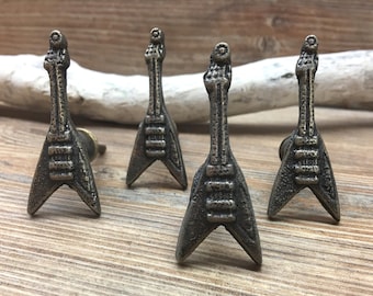 SET OF 4 Guitar Knobs - Musician's Antique Bronze - Musical Drawer Pulls