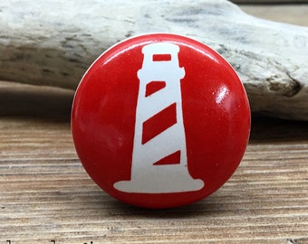 1.5" Red and White Lighthouse Knob - Nautical Boat Theme Drawer Pull - Primary Colors Nursery - Ceramic Decorative Knobs