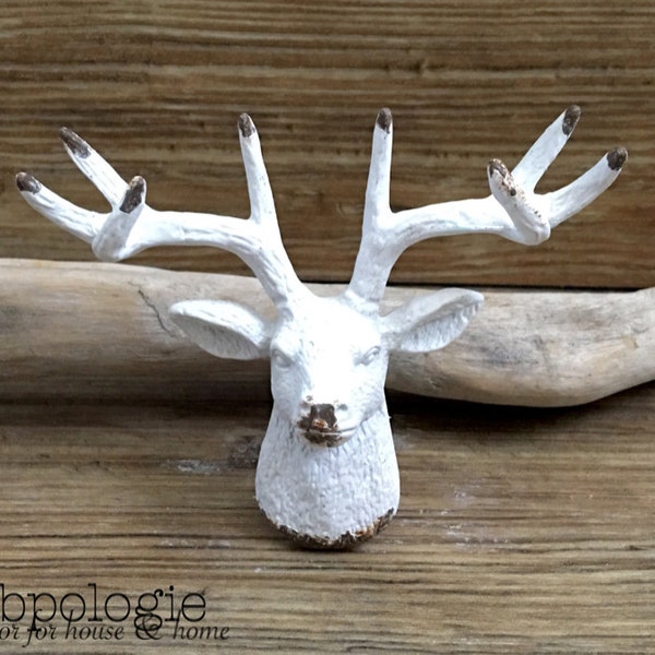 White Stag Antler Deer Head Metal Knob - Antler Drawer Pull Nature Buck Doe Forest Theme - Hunter Mancave Nursery
