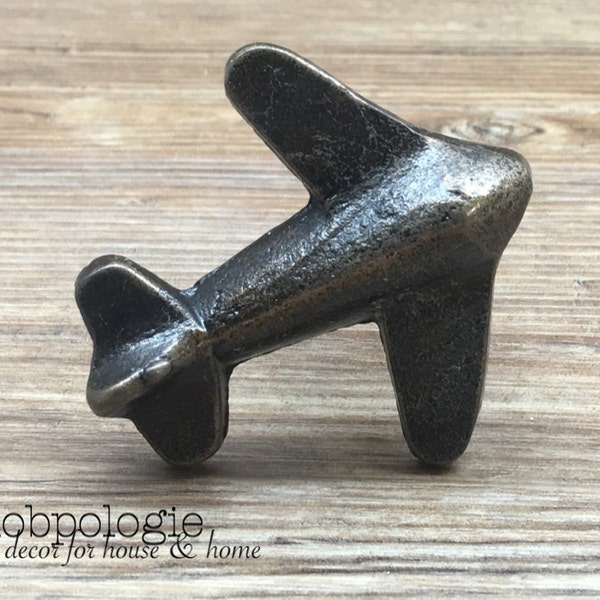 Airplane Knob - Antique Bronze Metal Plane Pull - Flying Aviation Aviator Drawer Pull - Baby Boy Nursery - Decorative Knobs