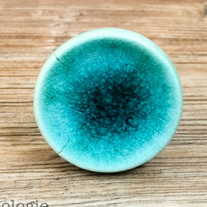 1 5/8" Ocean Crater Crackled Turquoise Ceramic Knob - Teal Blue - Caribbean Blue Cabinet Decor