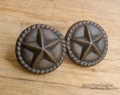 SET OF 2 - Large Cast Iron Star Knobs with Rope Border - Texas Star Western Drawer Pull - Lasso Cowboy Theme - Country Rustic Cabinet Decor