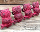 SET OF 4 Owl Knobs Distressed Red Owl Drawer Pull - Cabinet Knob - Furniture Hardware Drawer Pull - Decorative Knob - Bird Owl Nursery Decor