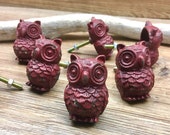 SET OF 8 Red Pewter Owls - Distressed Red Owl Knob - Furniture Hardware Drawer Pull - Decorative Knob - Bird Owl Nursery Decor