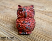 Red Pewter Owl - Distressed Red Owl Knob - Furniture Hardware Drawer Pull - Decorative Knob - Bird Owl Nursery Decor