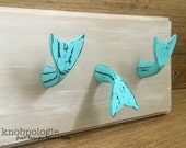 Distressed Turquoise Whale Tail Knob Drawer Pull or Hook - Mermaid Tail - Dolphin Fin - Beach Theme - Nautical Nursery decor