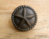 Large 2 quot Cast Iron Star Knob with Rope Border - Texas Star Knob - Western Drawer Pull - Lasso Cowboy Theme - Country Rustic Cabinet Decor