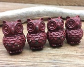 SET OF 4 Red Pewter Owls - Distressed Red Owl Knob - Furniture Hardware Drawer Pull - Decorative Knob - Bird Owl Nursery Decor