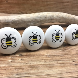 SET OF 4 Bumble Bee Knobs - Honeybee Cabinet Knob Drawer Pull - Nature Nursery Decor