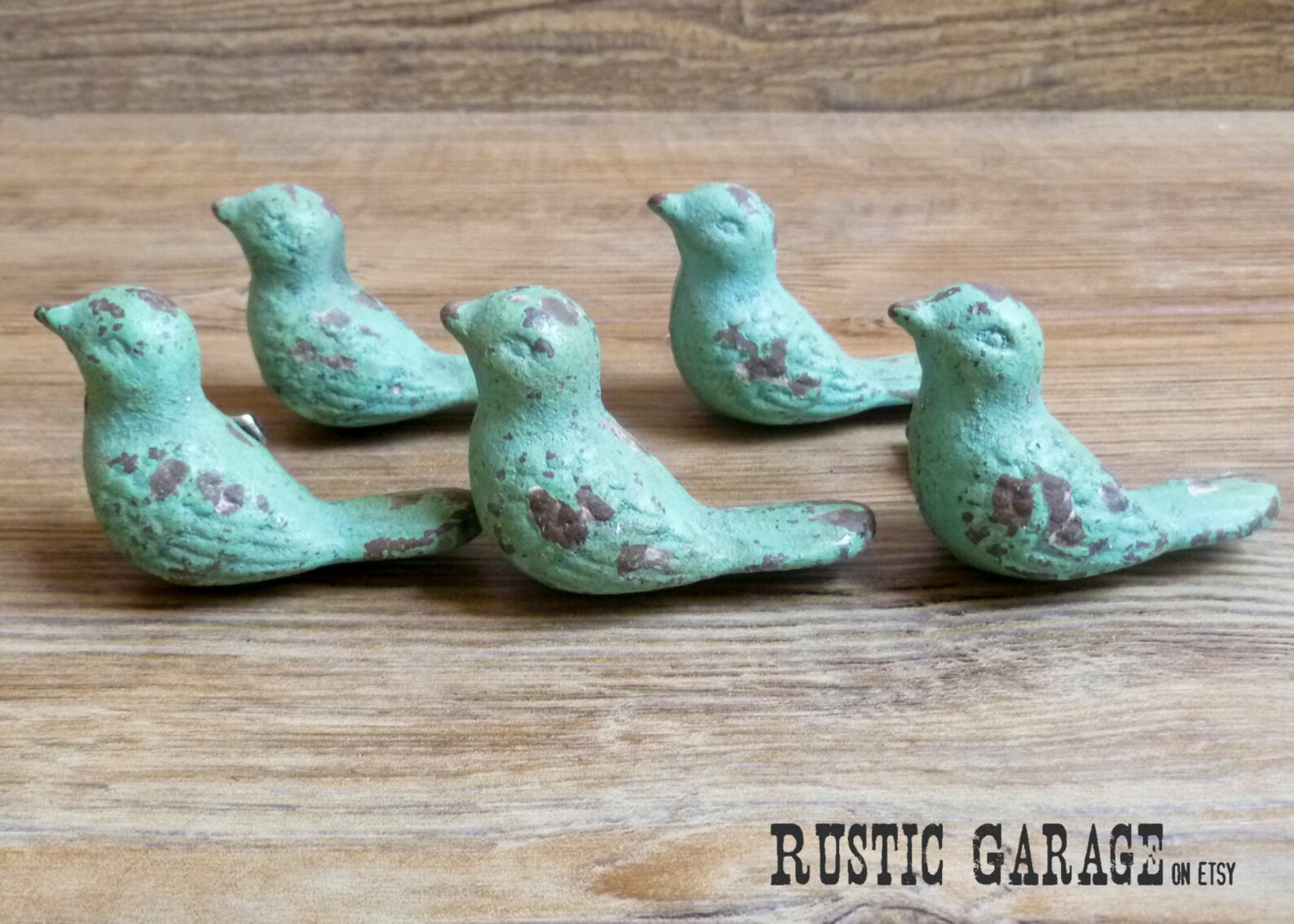 SET OF 2 Blue Green Cast Iron Bird Knob Jade Patina Bird Etsy