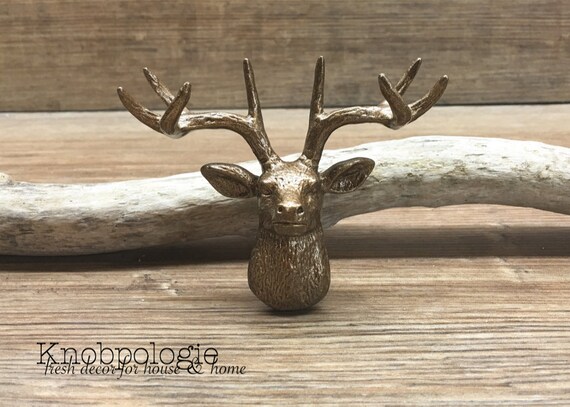 Antique Brass Stag Antler Deer Head Metal Knob Antler Drawer Etsy