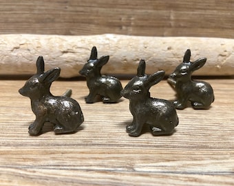 SET OF 4 - Bunny Rabbit Metal Knob - Nature Forest Fairytale Theme - Decorative Bunny Drawer Pull - Nursery