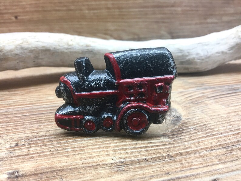 Baby Boy Train Nursery SET OF 2 Train Knobs Steam Engine Red and Black Cast Metal Locomotive Drawer Pull