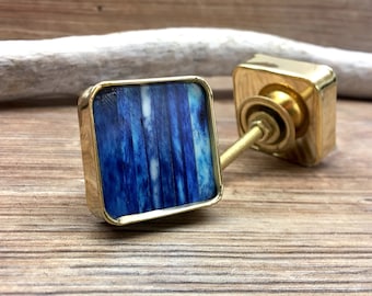 Square/Diamond Cobalt Blue Bone Stripe and Gold Knob - Ocean Royal Blue - Cabinet Decor