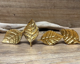 Set of 4 Gold Leaf Knobs - Metal Knob - Decorative Drawer Pull - Tree Leaves  - Cabinet Kitchen Decor
