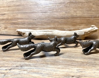 SET OF 4 Running Fox Metal Knobs - Nature Forest Fairytale Theme - Decorative Bunny Drawer Pull - Nursery