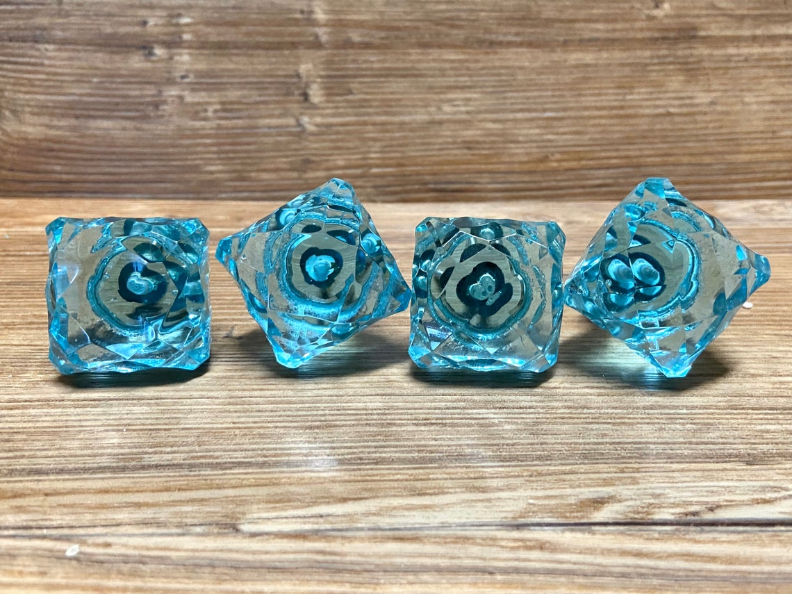 Turquesa Multifacético De Vidrio Cuadrado / Perillas de | Etsy