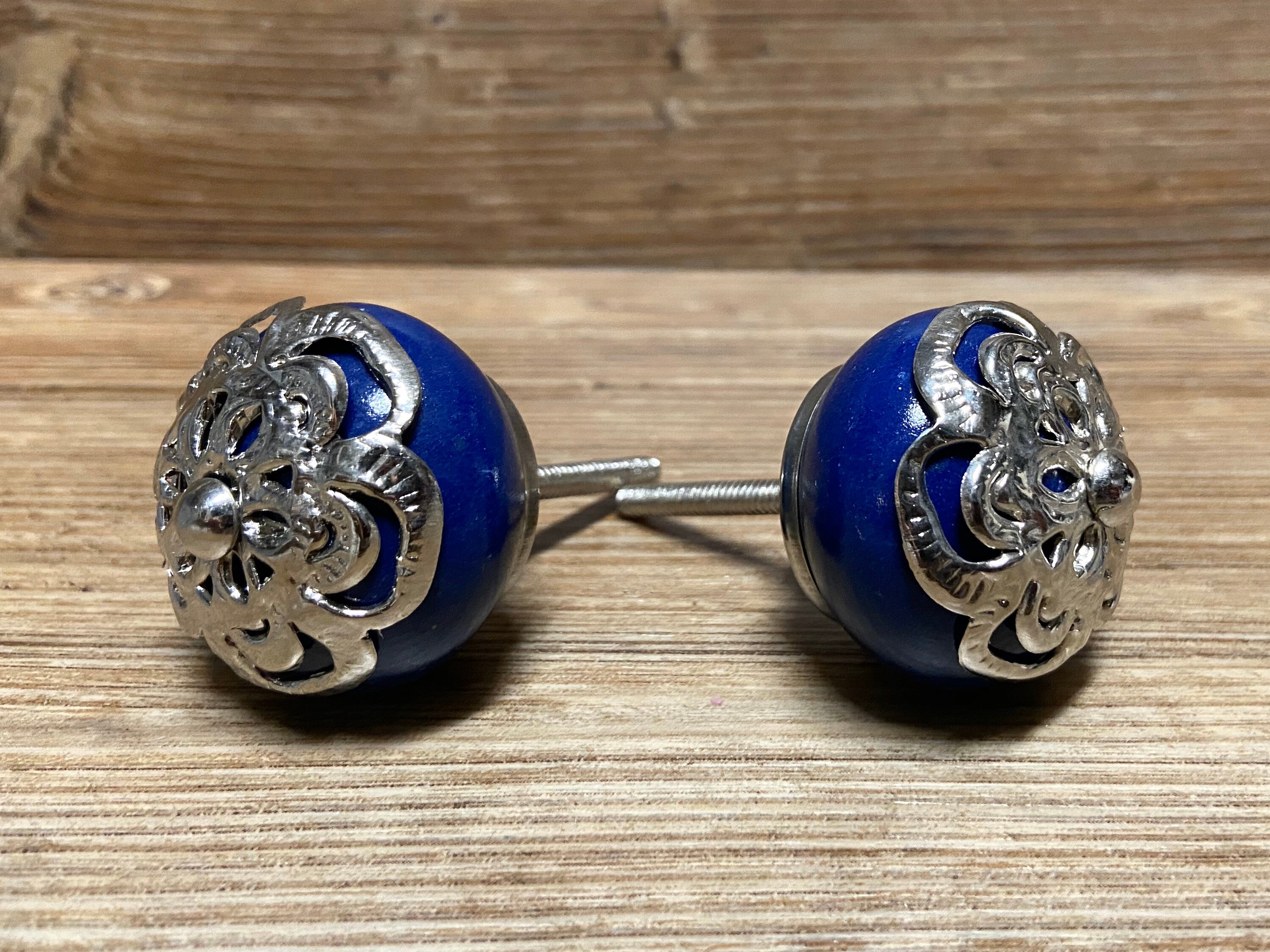 8er Set Blauer Keramikknopf mit Silber Filigran overlay | Etsy