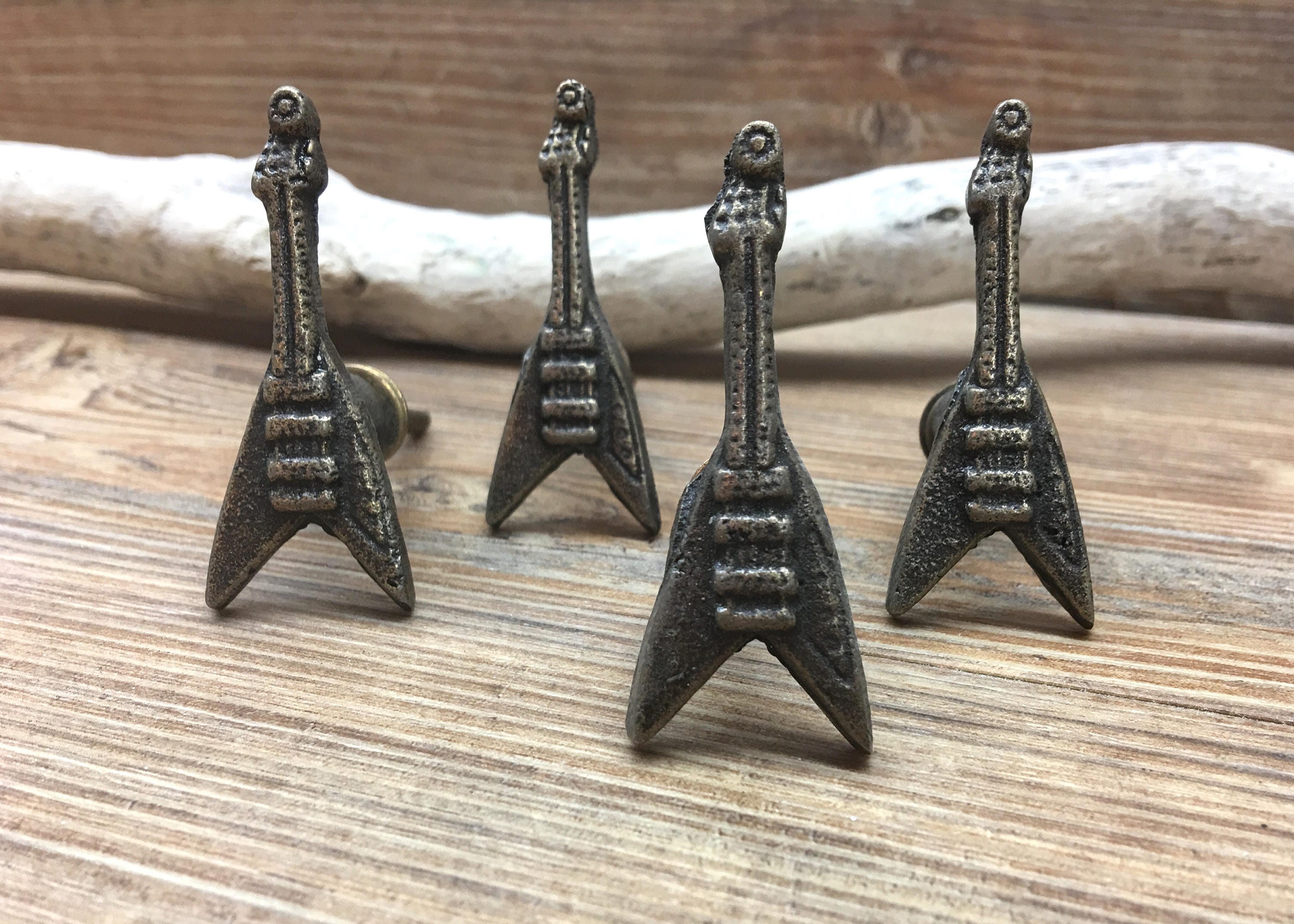 SET OF 4 Guitar Knobs - Musician's Antique Bronze - Musical Drawer Pulls