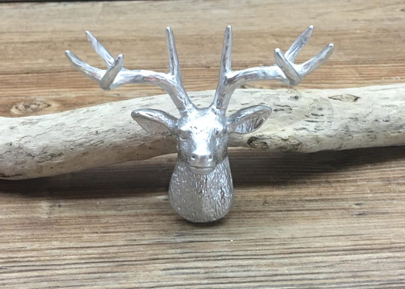 Silver Stag Antler Deer Head Metal Knob Antler Drawer Pull Etsy