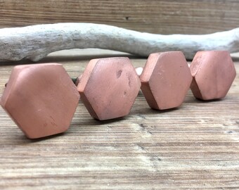 Set of 6 Rose Gold Metal Hexagon Knobs - Geometric Metal Knob - Copper Color