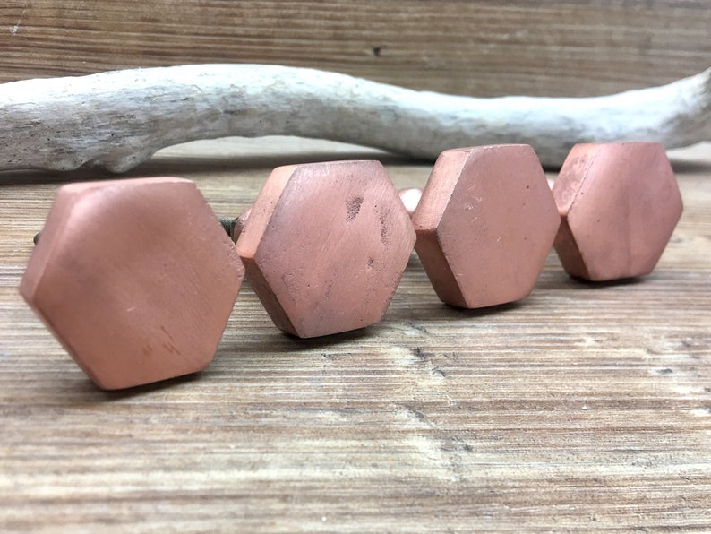 Copper Color Geometric Metal Knob Set of 2 Rose Gold Metal Hexagon Knobs
