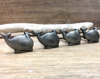 Set of 4 Whale Tail Knobs Dark Pewter Grey- Baby Beluga Whale Drawer Pull - Tail - Fin - Beach Theme - Nautical Nursery decor