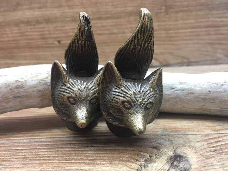 Nature Wildlife Nursery metal Fox Head Drawer Pull Faux Taxidermy Decorative Cabinet SET OF 2 Antique bronze Fox Knobs