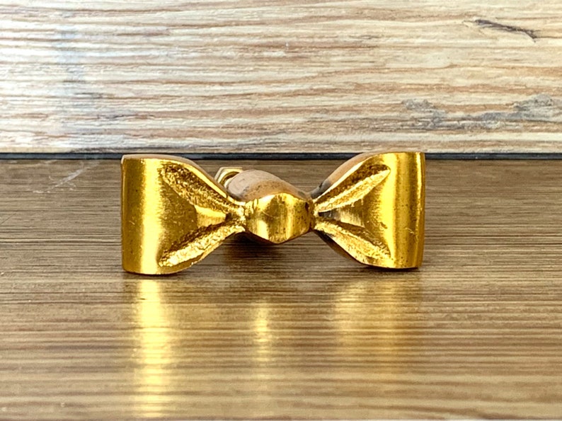 Gold Metal Bow Knob Ribbon Bow Drawer Pull Whimsical Baby Etsy