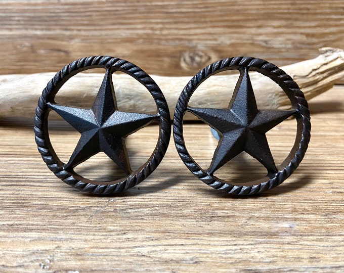 Set of 2 Metal Star Knob With Rope Border Texas Star Knob Etsy