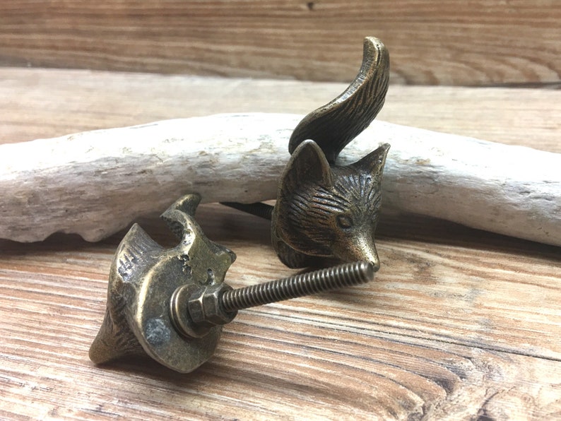 Nature Wildlife Nursery metal Fox Head Drawer Pull Faux Taxidermy Decorative Cabinet SET OF 2 Antique bronze Fox Knobs