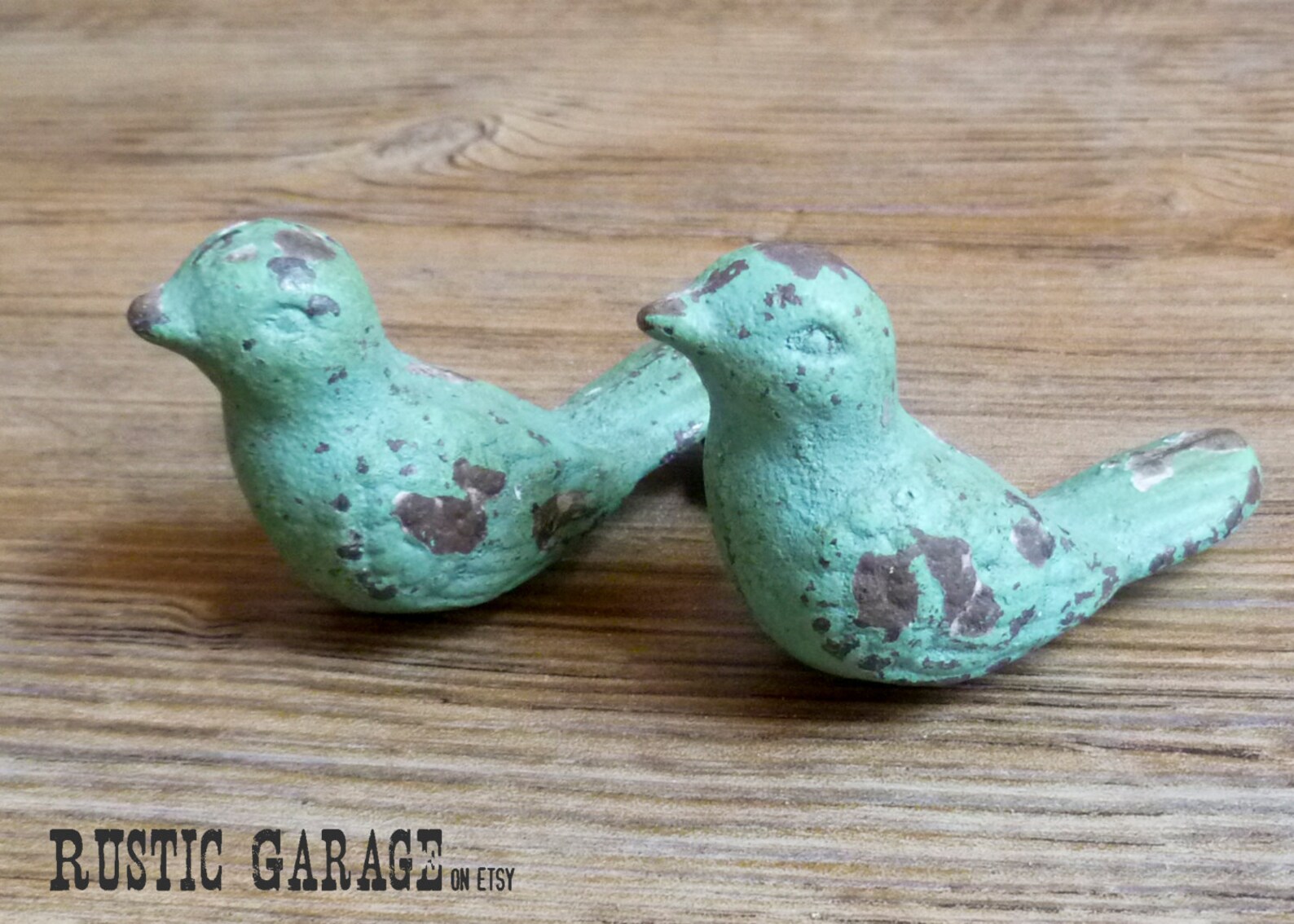SET OF 2 Blue Green Cast Iron Bird Knob Jade Patina Bird Etsy