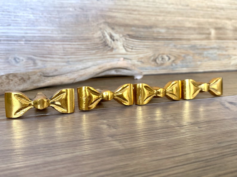 Set of 4 Gold Metal Bow Knobs Ribbon Bow Drawer Pull Etsy