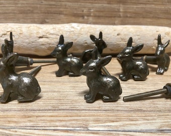 SET OF 6 - Bunny Rabbit Metal Knob - Nature Forest Fairytale Theme - Decorative Bunny Drawer Pull - Nursery