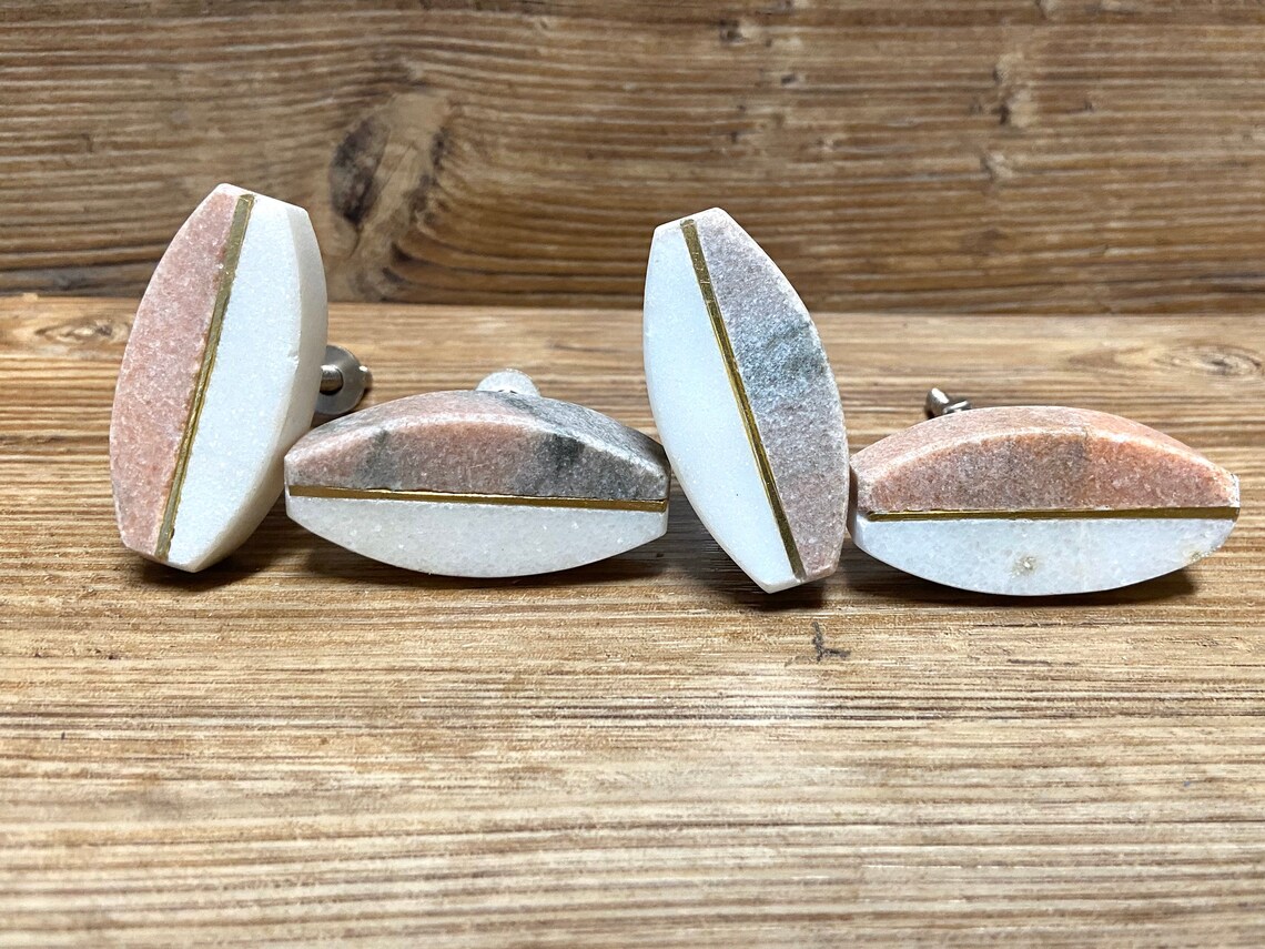 2er Set ovaler Marmorstein und Pink/Grauer Knauf mit | Etsy