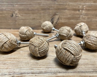 "SATZ VON 6 - 3,25 ""Jute Seil gewickelte Knöpfe - Affenfaust Knöpfe - Nautisches Dekor - Hellbraunes Sackleinen Seil - Natürliche Rustikale Küche."
