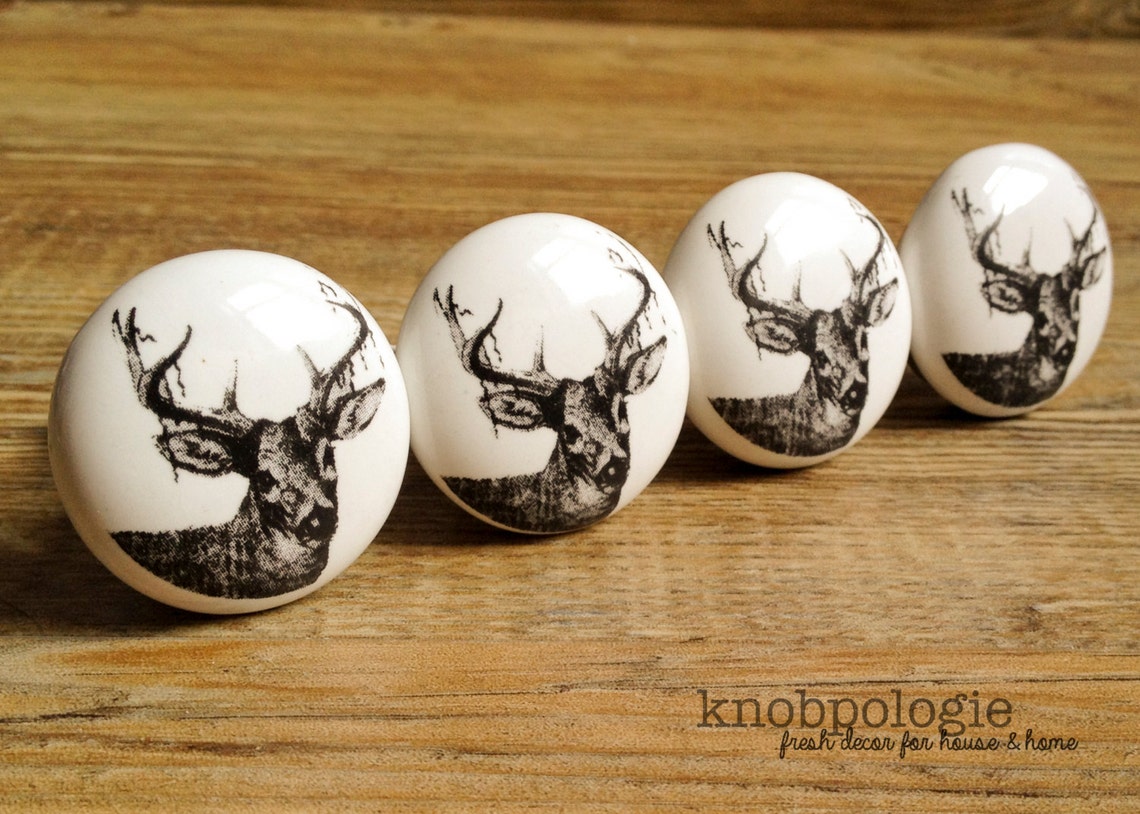 White and Black Deer Antler Knob Nature Buck Forest Theme Etsy